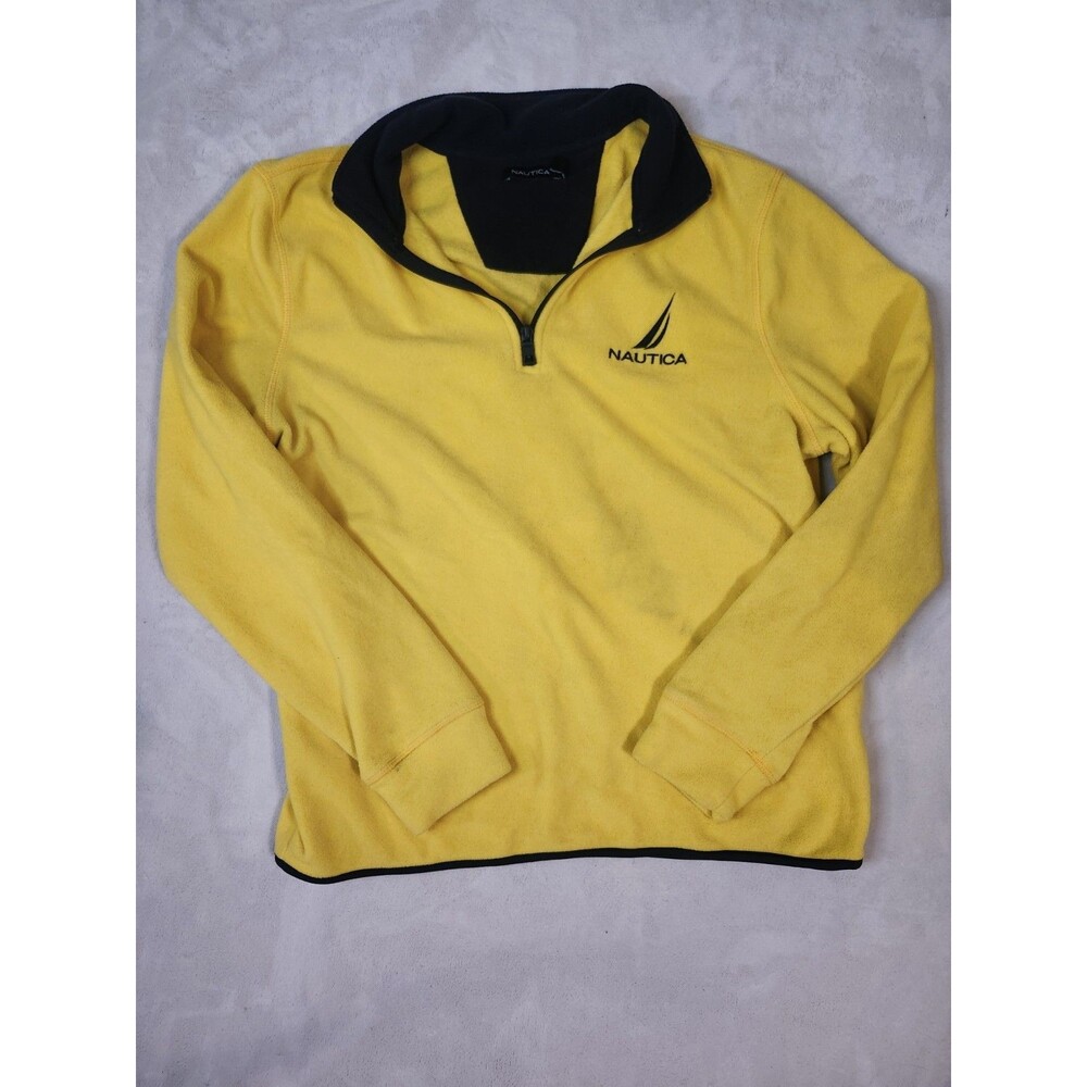 yellow Nautica quarter-zip fleece pullover with a black collar